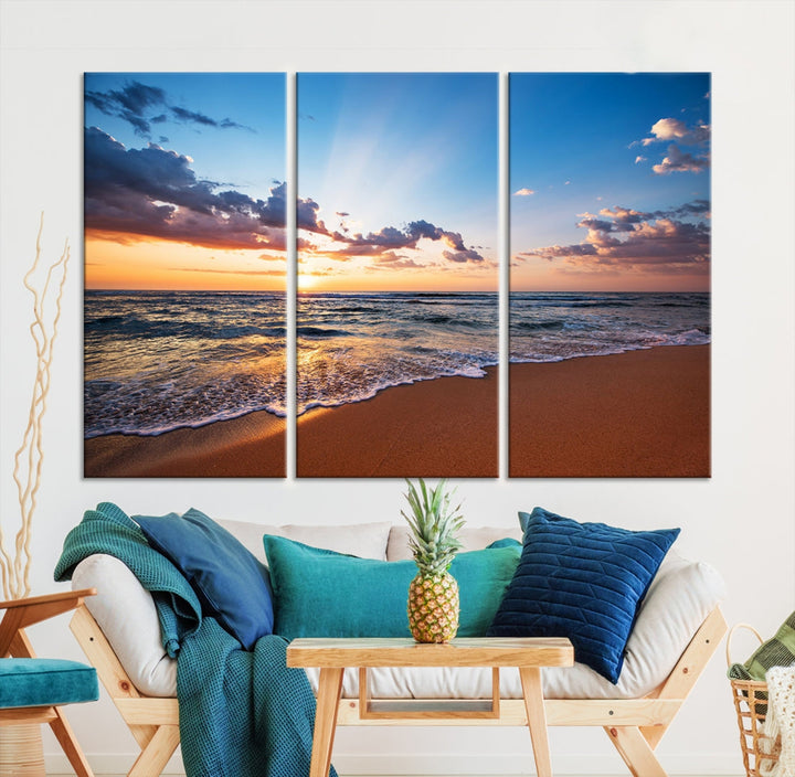 Sunset on Tropical Beach Ocean Nature Landscape Large Canvas Art Print for Office Decor