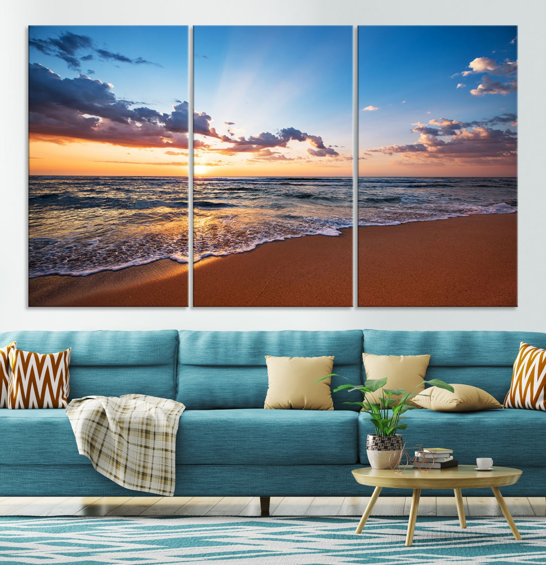 Sunset on Tropical Beach Ocean Nature Landscape Large Canvas Art Print for Office Decor