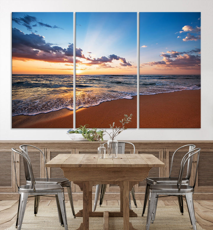 Sunset on Tropical Beach Ocean Nature Landscape Large Canvas Art Print for Office Decor