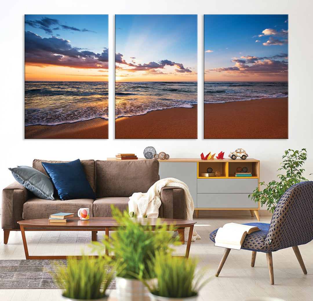 Sunset on Tropical Beach Ocean Nature Landscape Large Canvas Art Print for Office Decor