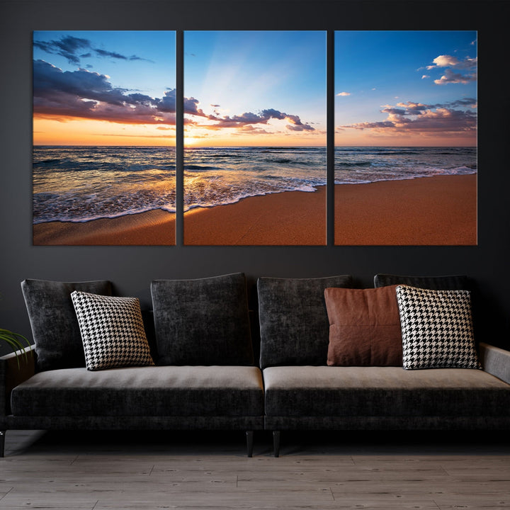 Sunset on Tropical Beach Ocean Nature Landscape Large Canvas Art Print for Office Decor