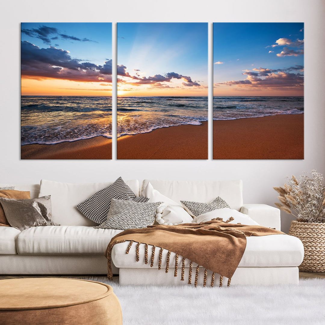 Sunset on Tropical Beach Ocean Nature Landscape Large Canvas Art Print for Office Decor