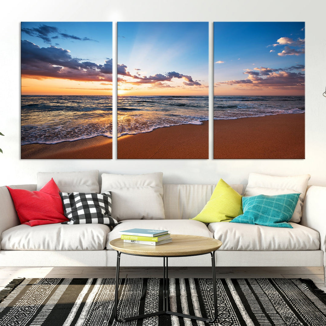 Sunset on Tropical Beach Ocean Nature Landscape Large Canvas Art Print for Office Decor