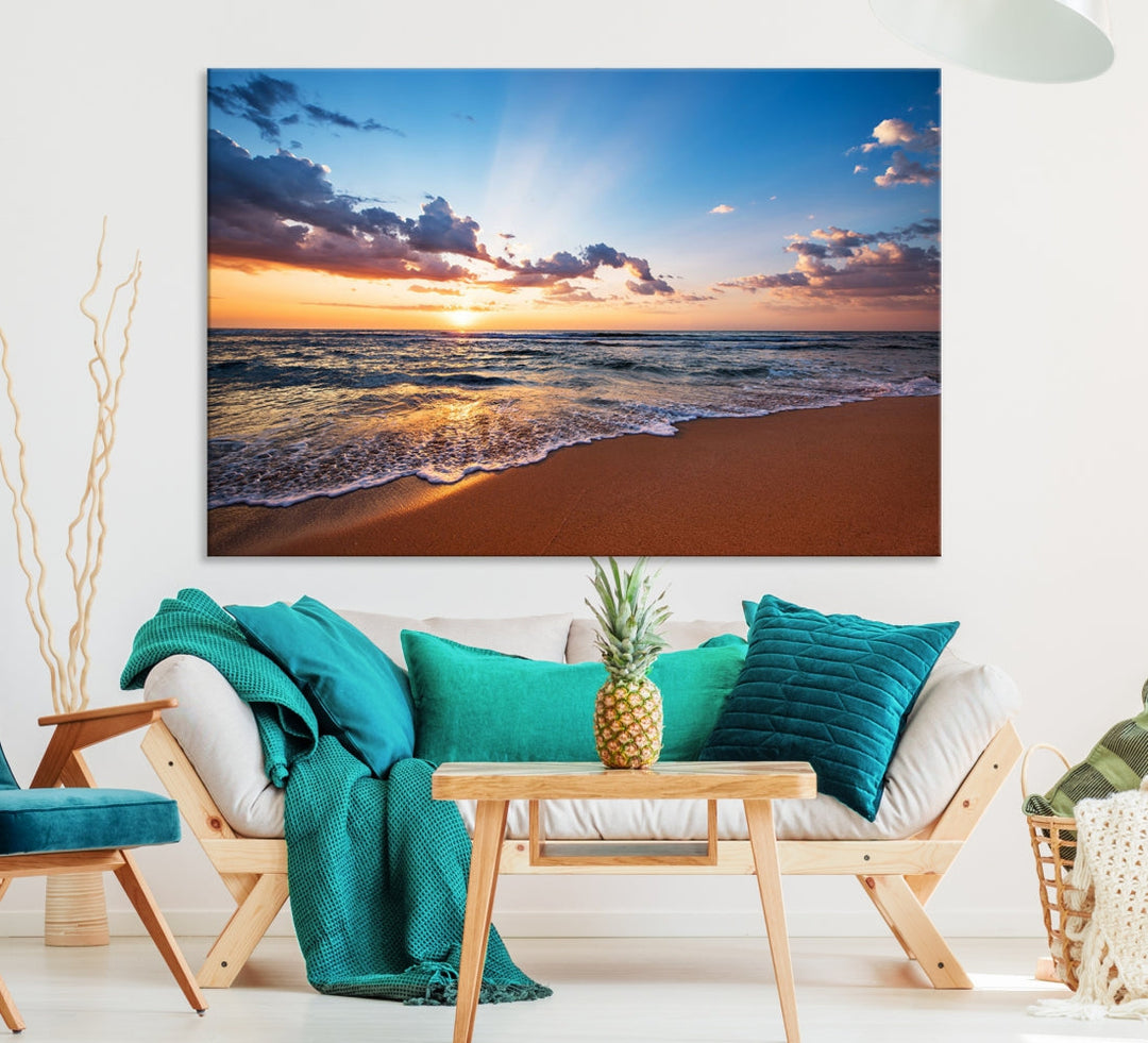 Sunset on Tropical Beach Ocean Nature Landscape Large Canvas Art Print for Office Decor