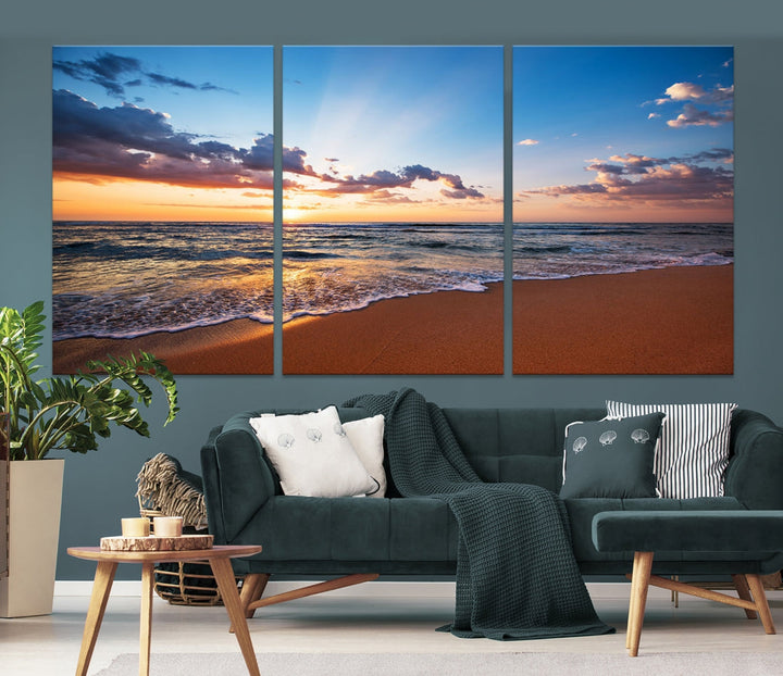 Sunset on Tropical Beach Ocean Nature Landscape Large Canvas Art Print for Office Decor