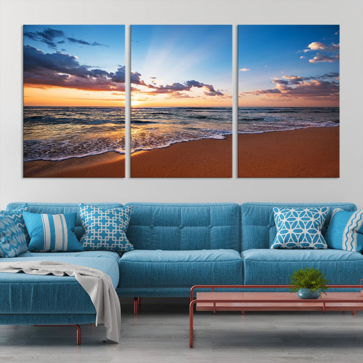 Sunset on Tropical Beach Ocean Nature Landscape Large Canvas Art Print for Office Decor