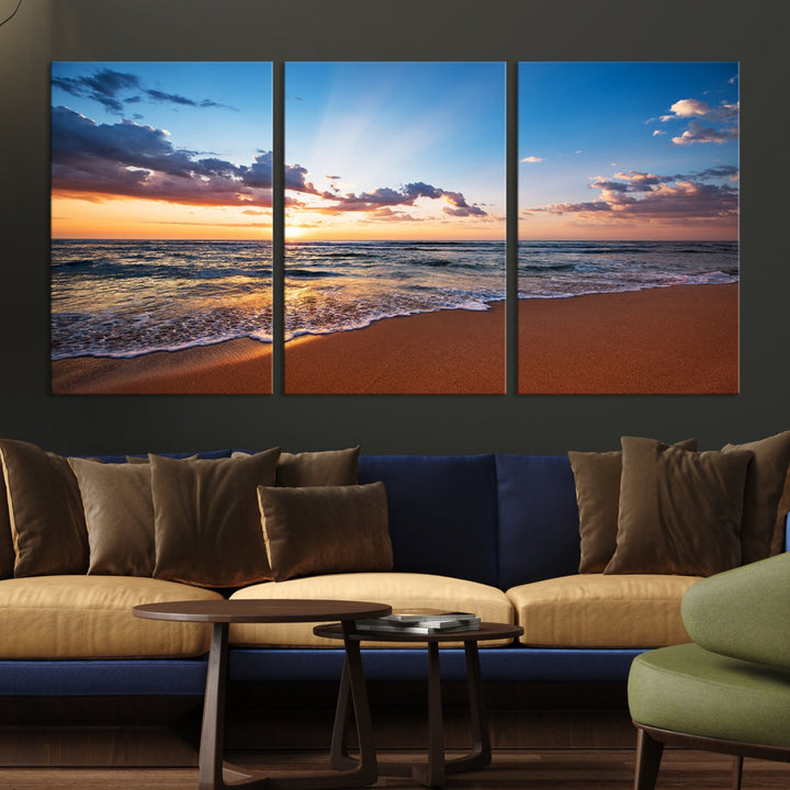 Sunset on Tropical Beach Ocean Nature Landscape Large Canvas Art Print for Office Decor