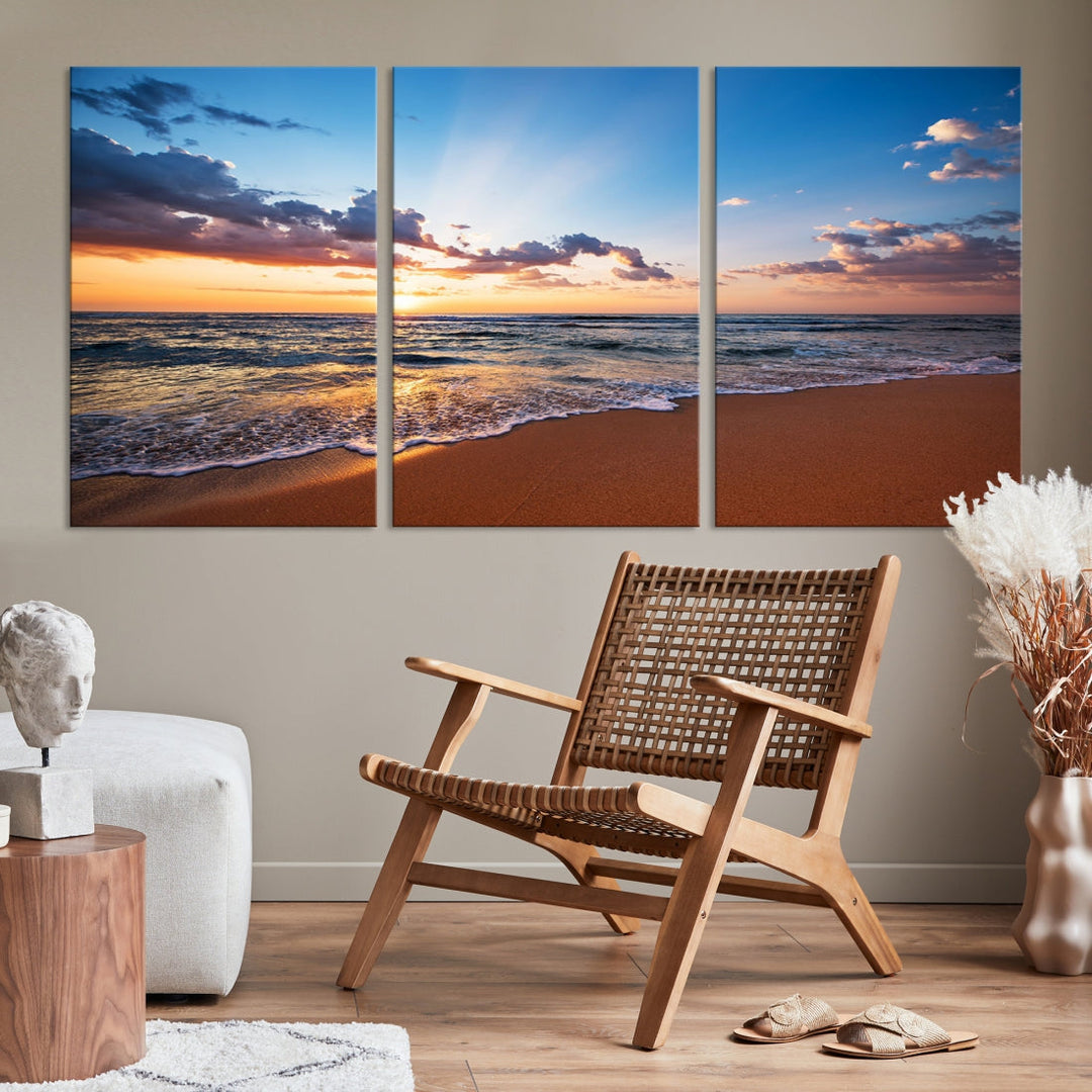 Sunset on Tropical Beach Ocean Nature Landscape Large Canvas Art Print for Office Decor