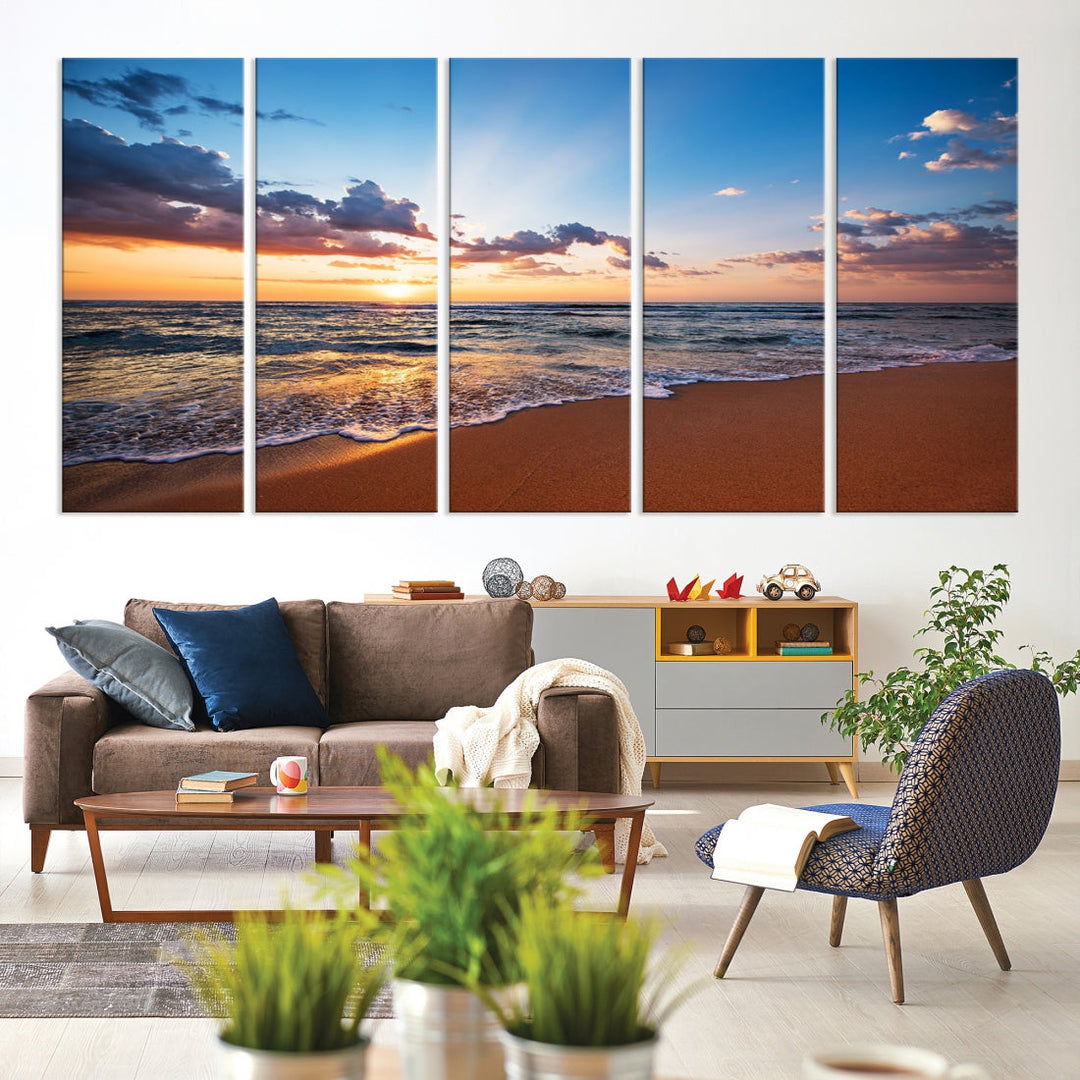 Sunset on Tropical Beach Ocean Nature Landscape Large Canvas Art Print for Office Decor