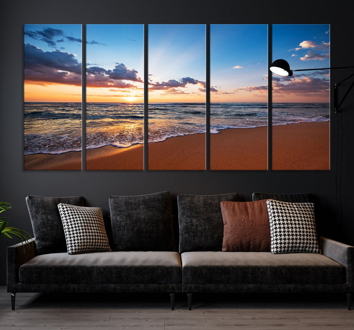 Sunset on Tropical Beach Ocean Nature Landscape Large Canvas Art Print for Office Decor