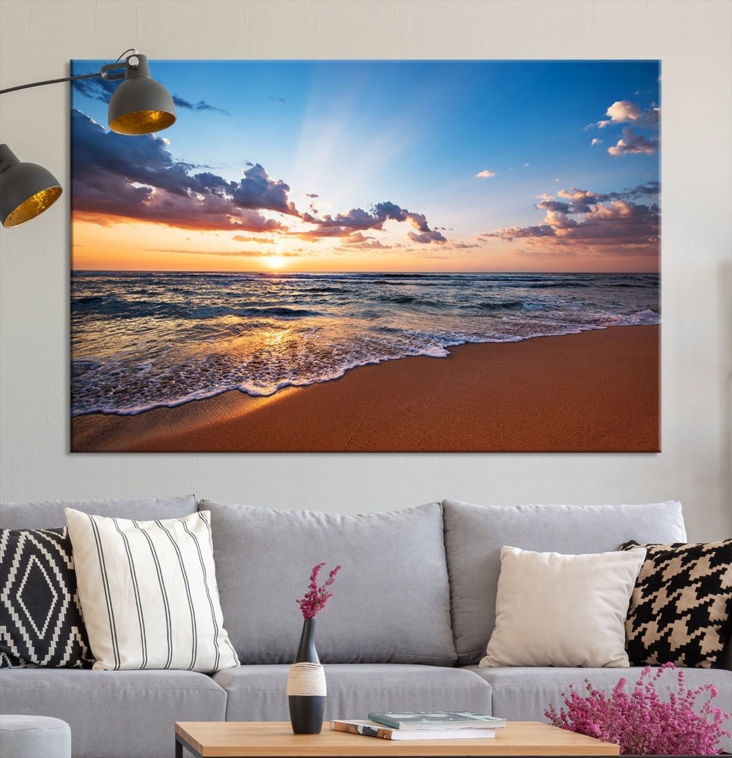 Sunset on Tropical Beach Ocean Nature Landscape Large Canvas Art Print for Office Decor