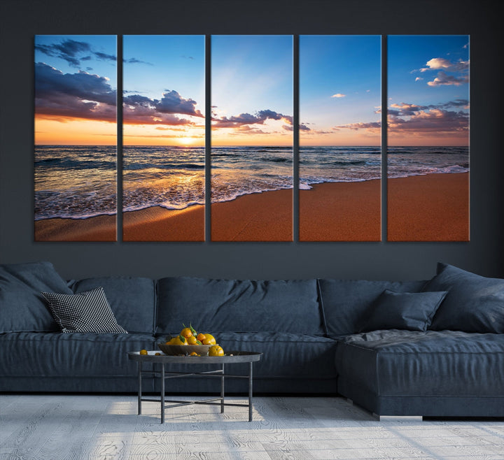 Sunset on Tropical Beach Ocean Nature Landscape Large Canvas Art Print for Office Decor