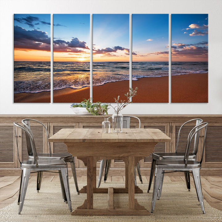 Sunset on Tropical Beach Ocean Nature Landscape Large Canvas Art Print for Office Decor