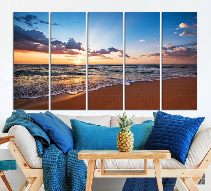 Sunset on Tropical Beach Ocean Nature Landscape Large Canvas Art Print for Office Decor