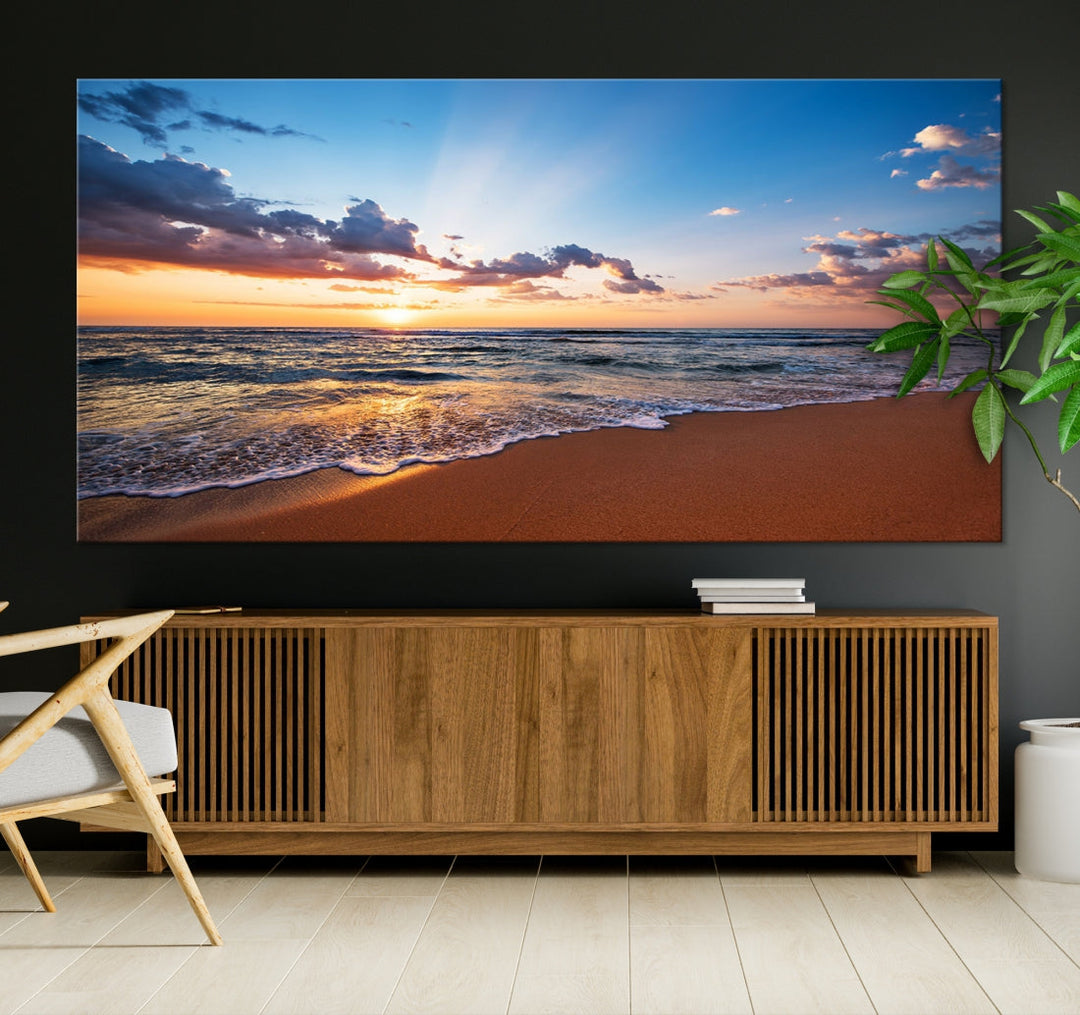 Sunset on Tropical Beach Ocean Nature Landscape Large Canvas Art Print for Office Decor