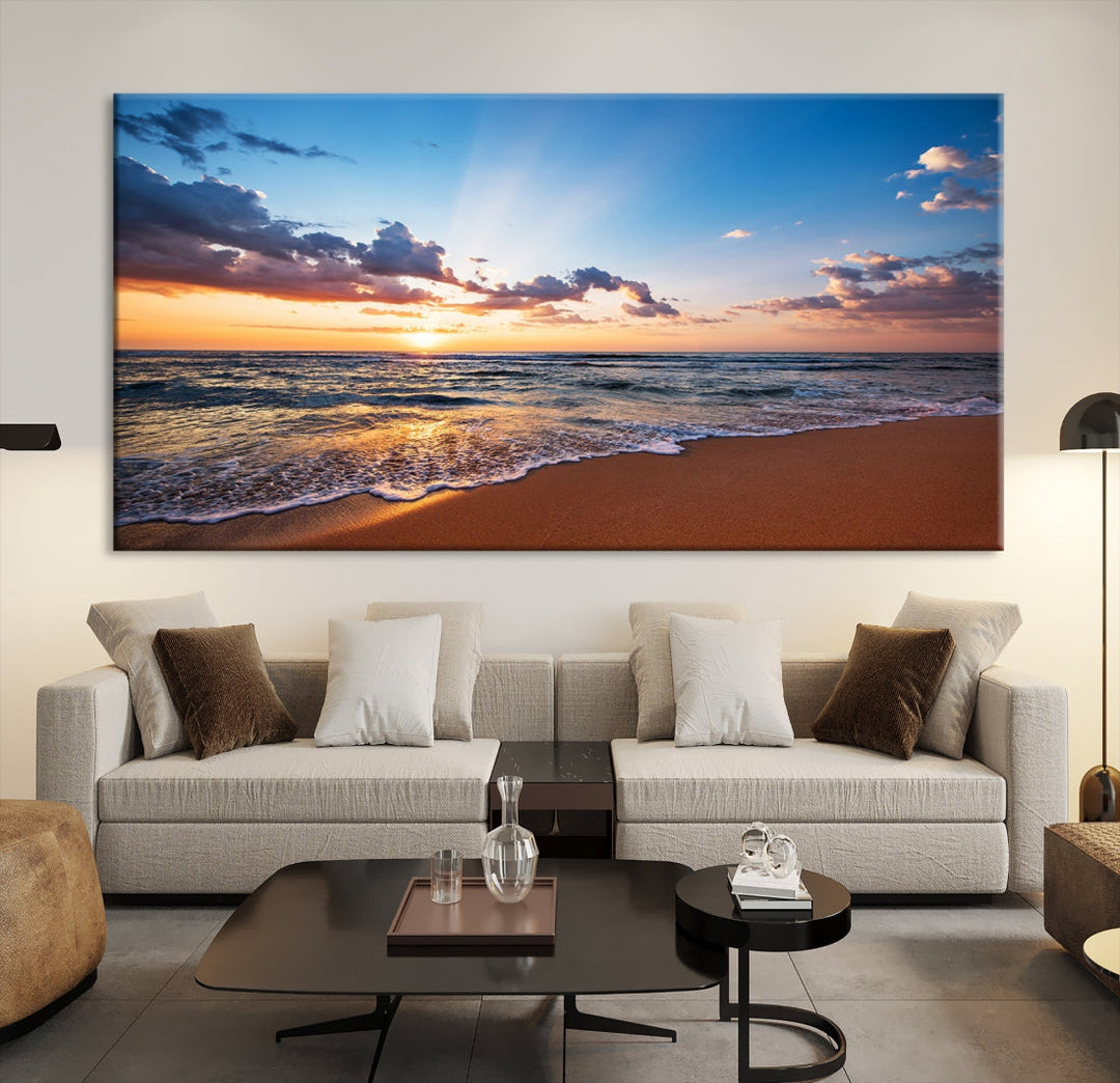 Sunset on Tropical Beach Ocean Nature Landscape Large Canvas Art Print for Office Decor