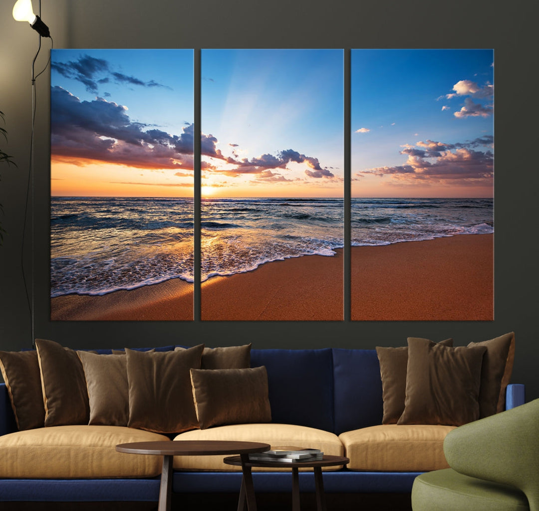 Sunset on Tropical Beach Ocean Nature Landscape Large Canvas Art Print for Office Decor