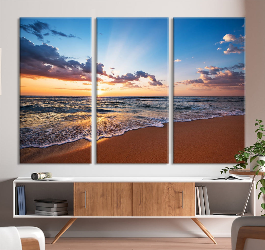 Sunset on Tropical Beach Ocean Nature Landscape Large Canvas Art Print for Office Decor