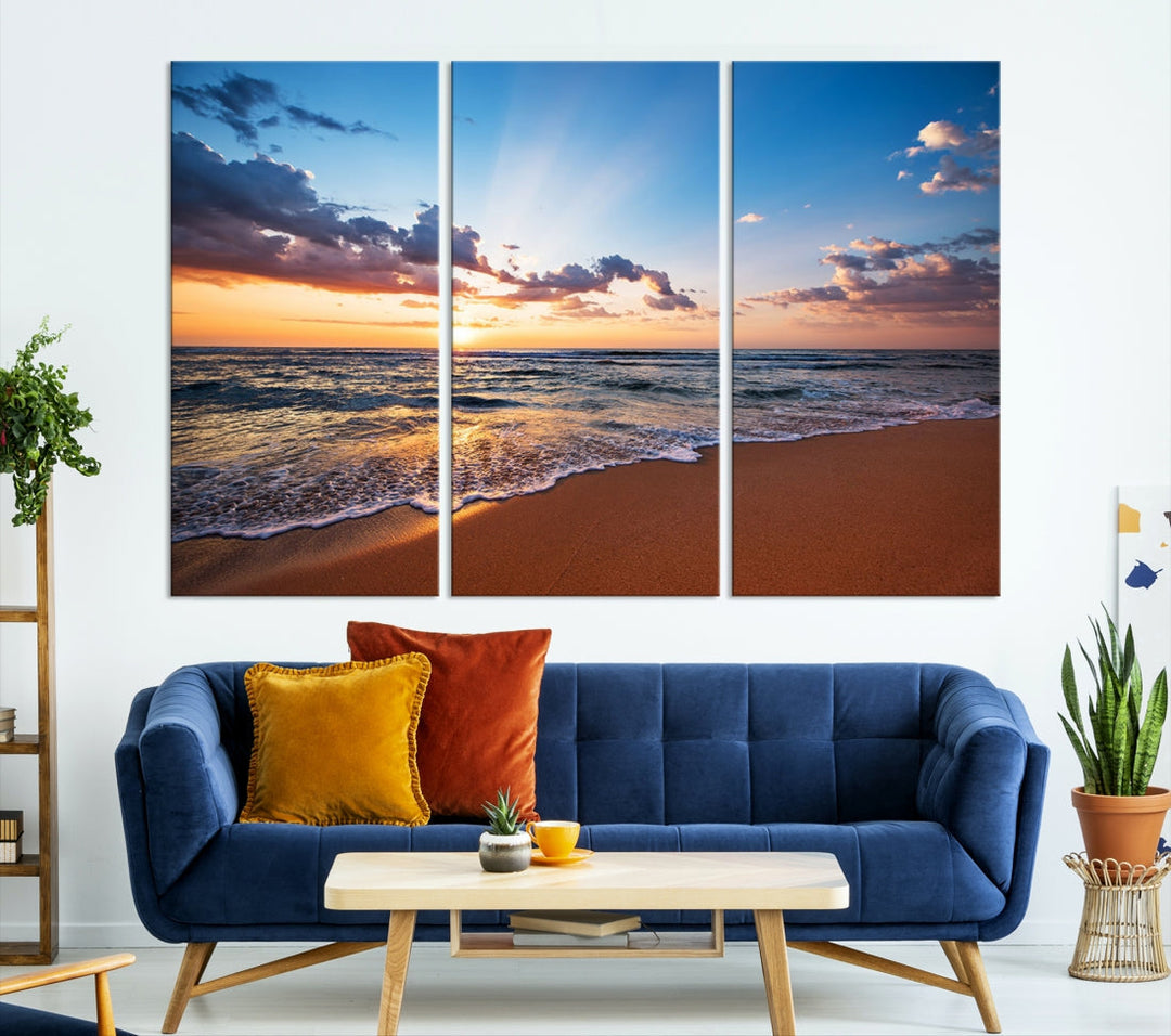 Sunset on Tropical Beach Ocean Nature Landscape Large Canvas Art Print for Office Decor