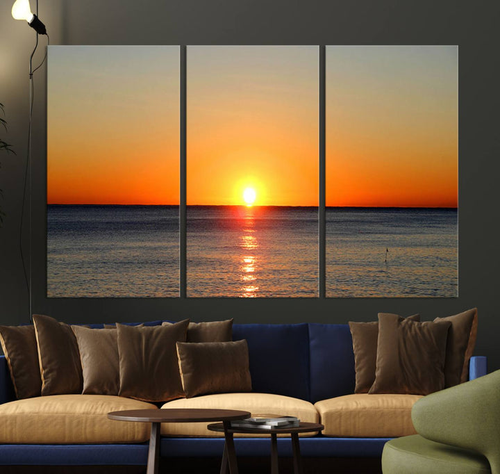 Sunset Over Calm Ocean Canvas Wall Art Print - Serene Coastal Sunset Wall Art for Dining Room, Ready to Hang