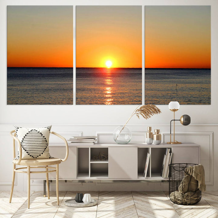 Sunset Over Calm Ocean Canvas Wall Art Print - Serene Coastal Sunset Wall Art for Dining Room, Ready to Hang