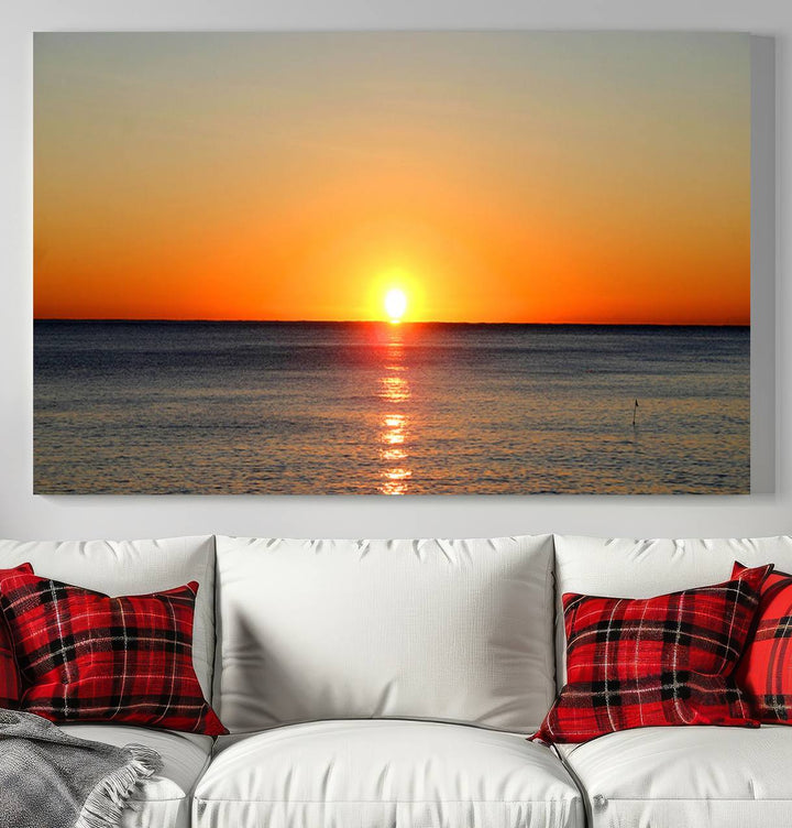 Sunset Over Calm Ocean Canvas Wall Art Print - Serene Coastal Sunset Wall Art for Dining Room, Ready to Hang