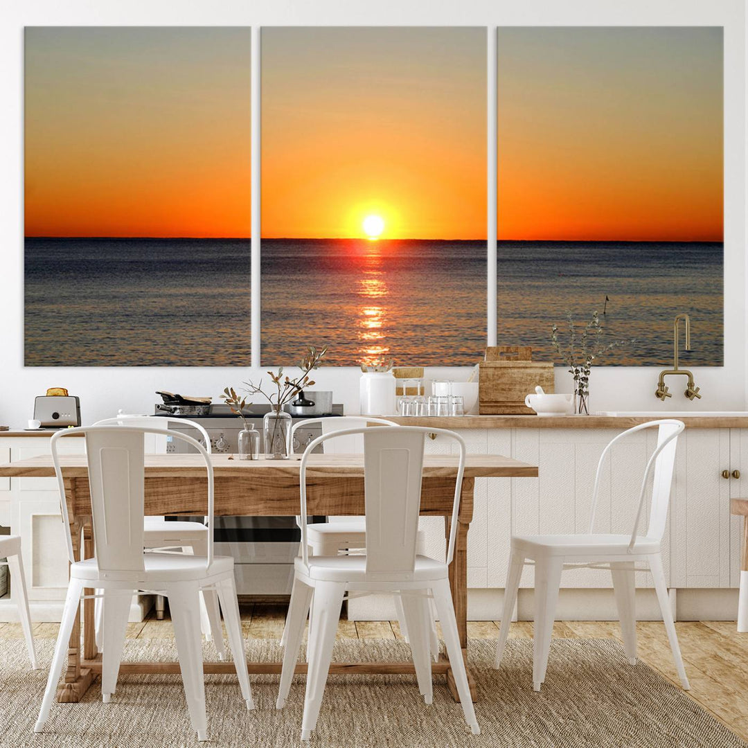 Sunset Over Calm Ocean Canvas Wall Art Print - Serene Coastal Sunset Wall Art for Dining Room, Ready to Hang