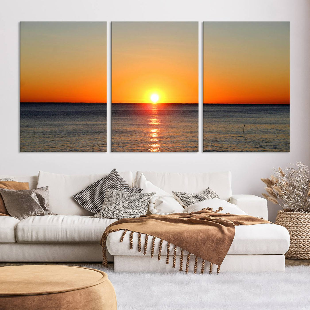 Sunset Over Calm Ocean Canvas Wall Art Print - Serene Coastal Sunset Wall Art for Dining Room, Ready to Hang