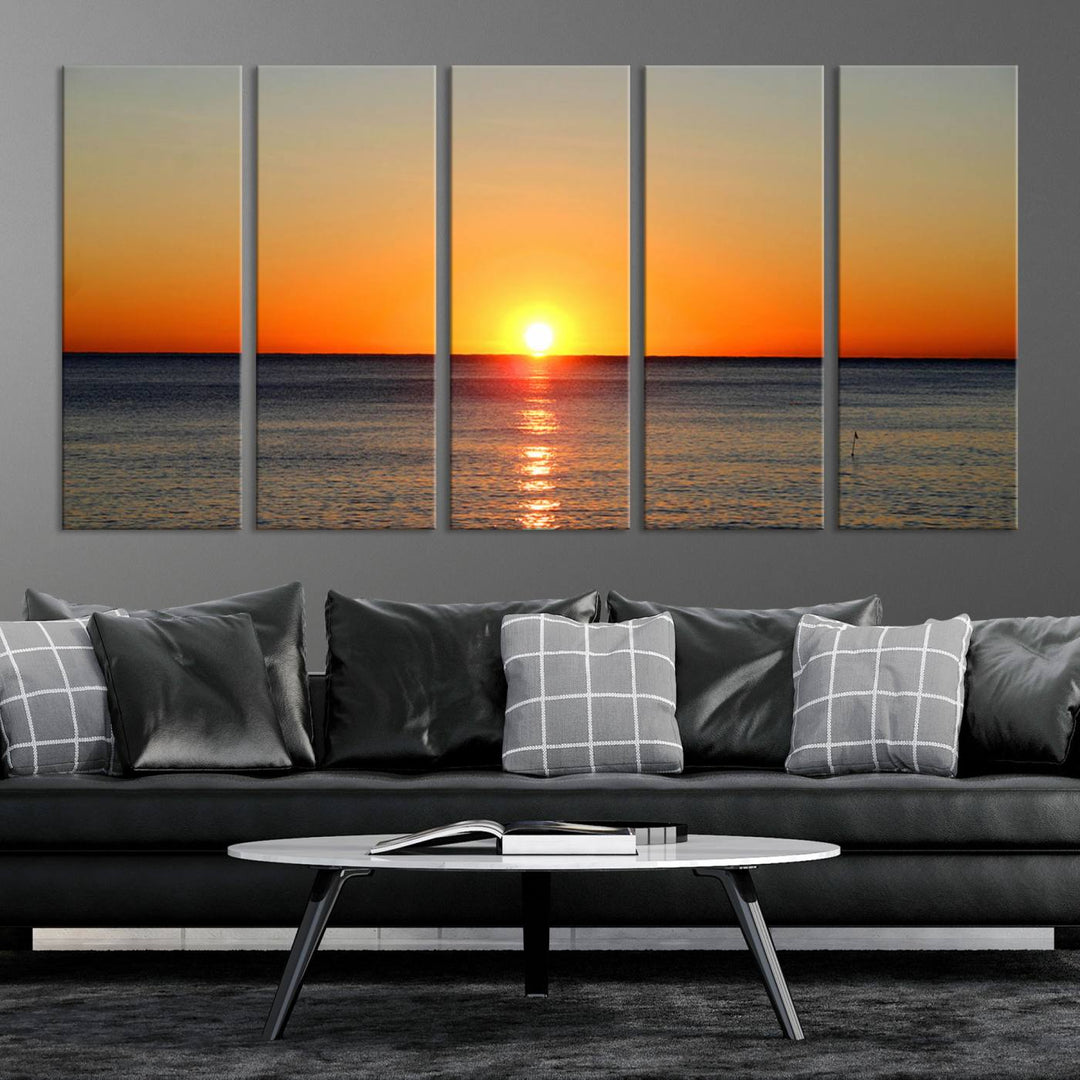 Sunset Over Calm Ocean Canvas Wall Art Print - Serene Coastal Sunset Wall Art for Dining Room, Ready to Hang