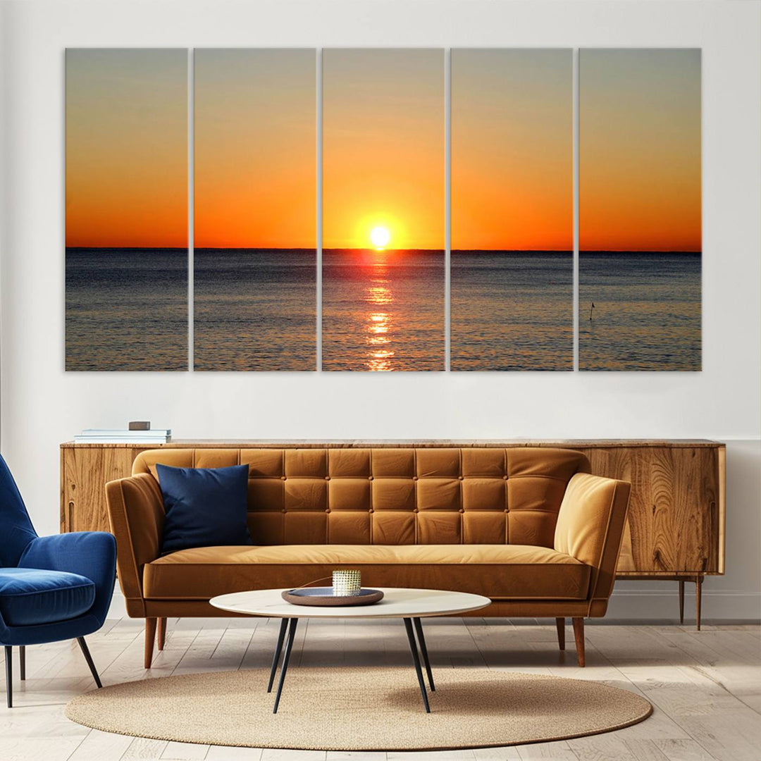 Sunset Over Calm Ocean Canvas Wall Art Print - Serene Coastal Sunset Wall Art for Dining Room, Ready to Hang