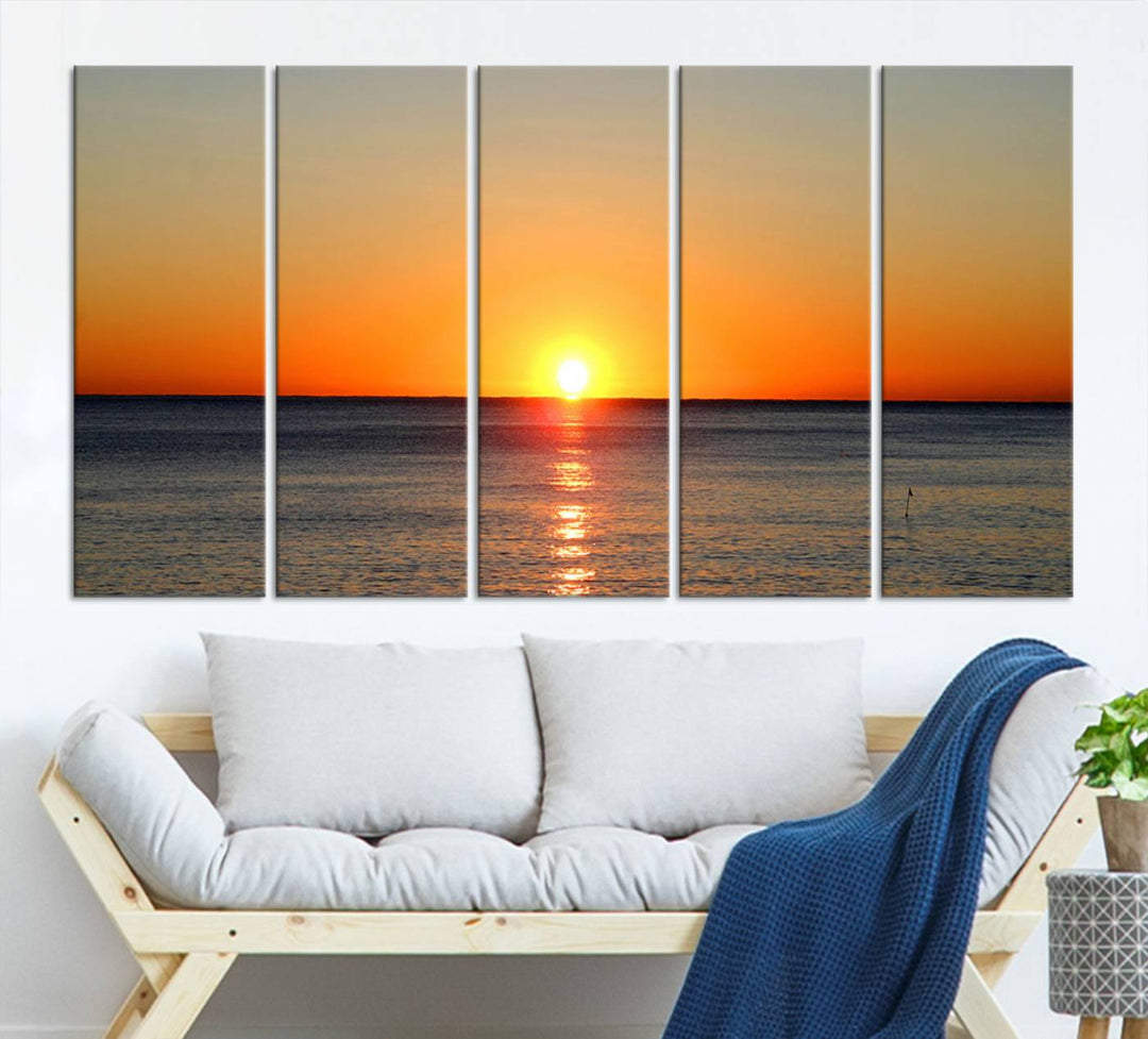 Sunset Over Calm Ocean Canvas Wall Art Print - Serene Coastal Sunset Wall Art for Dining Room, Ready to Hang