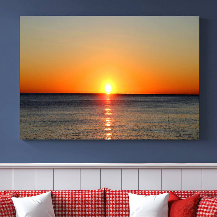 Sunset Over Calm Ocean Canvas Wall Art Print - Serene Coastal Sunset Wall Art for Dining Room, Ready to Hang