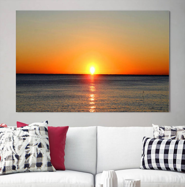 Sunset Over Calm Ocean Canvas Wall Art Print - Serene Coastal Sunset Wall Art for Dining Room, Ready to Hang