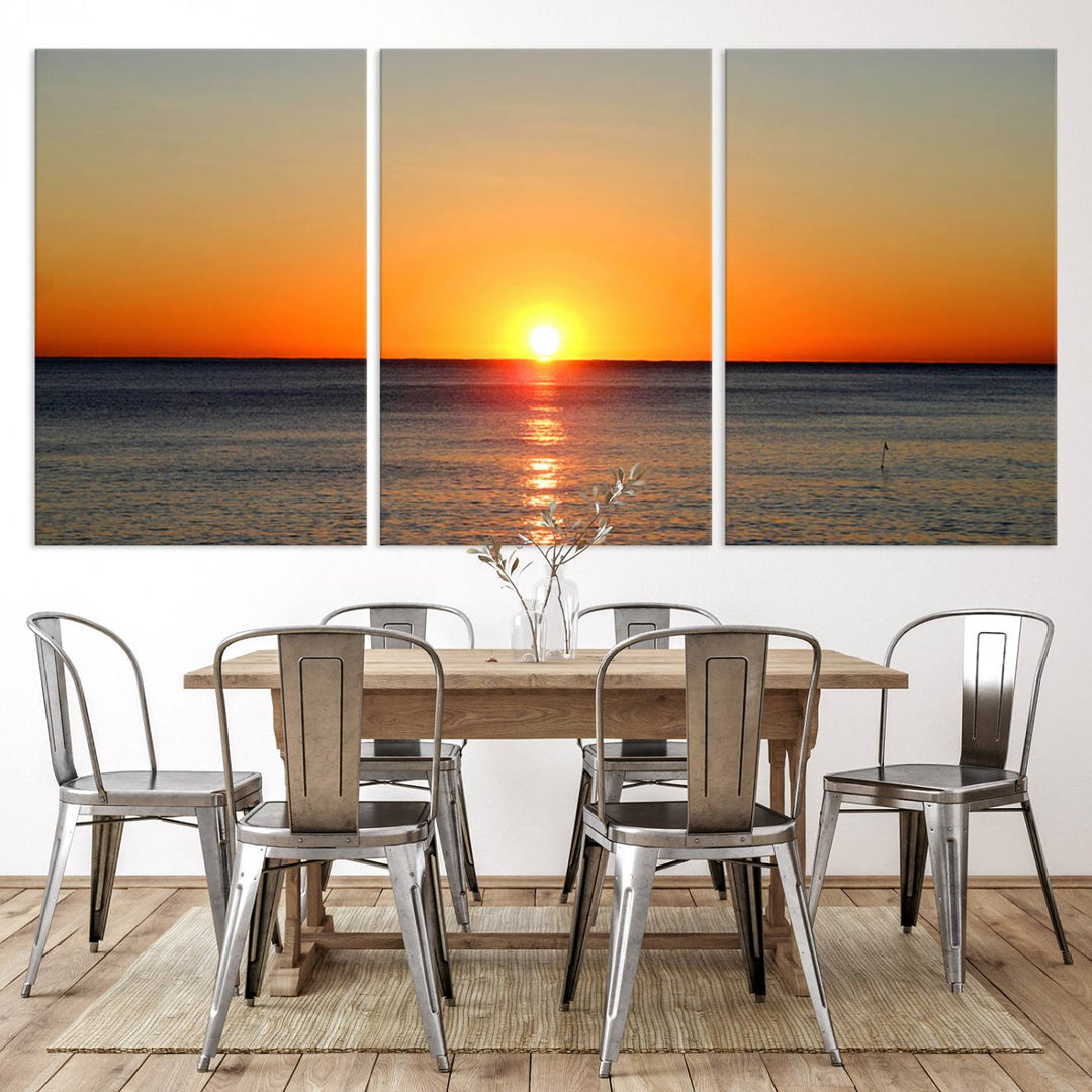 Sunset Over Calm Ocean Canvas Wall Art Print - Serene Coastal Sunset Wall Art for Dining Room, Ready to Hang