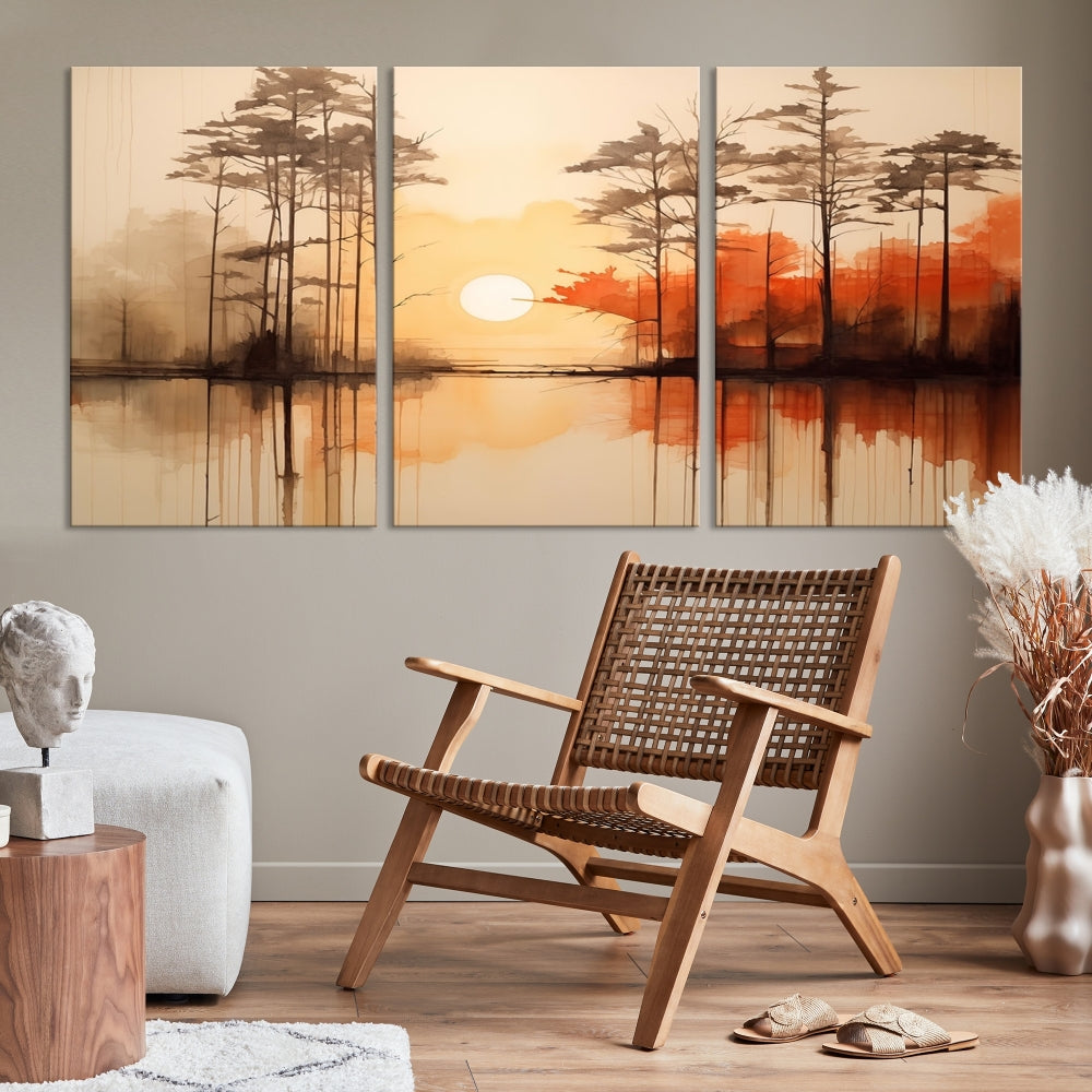 Sunset over Mountain Lake Abstract Landscape Painting Large Framed Wall Art Canvas Print