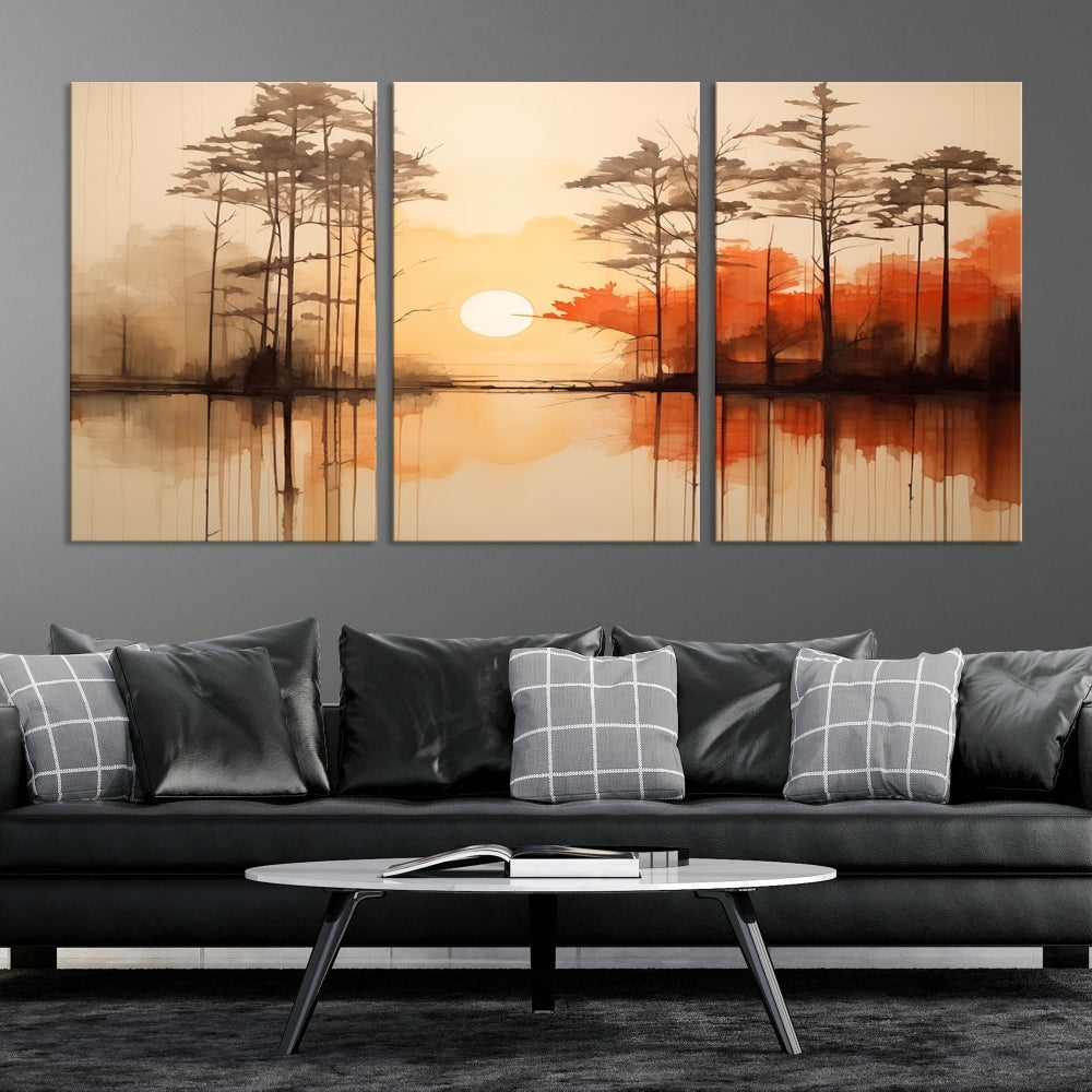 Sunset over Mountain Lake Abstract Landscape Painting Large Framed Wall Art Canvas Print