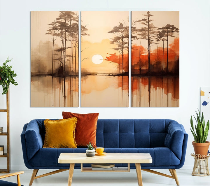 Sunset over Mountain Lake Abstract Landscape Painting Large Framed Wall Art Canvas Print