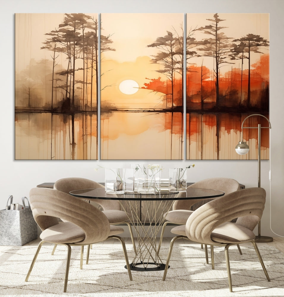 Sunset over Mountain Lake Abstract Landscape Painting Large Framed Wall Art Canvas Print