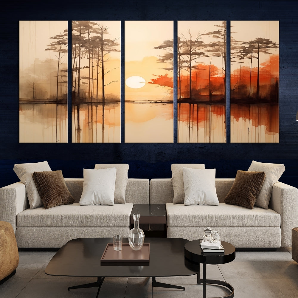 Sunset over Mountain Lake Abstract Landscape Painting Large Framed Wall Art Canvas Print