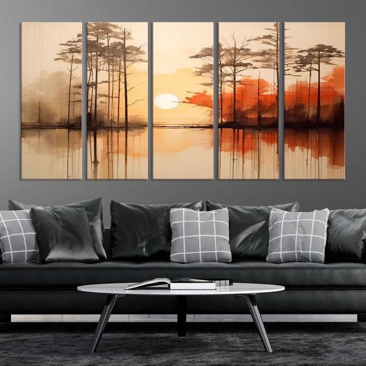 Sunset over Mountain Lake Abstract Landscape Painting Large Framed Wall Art Canvas Print