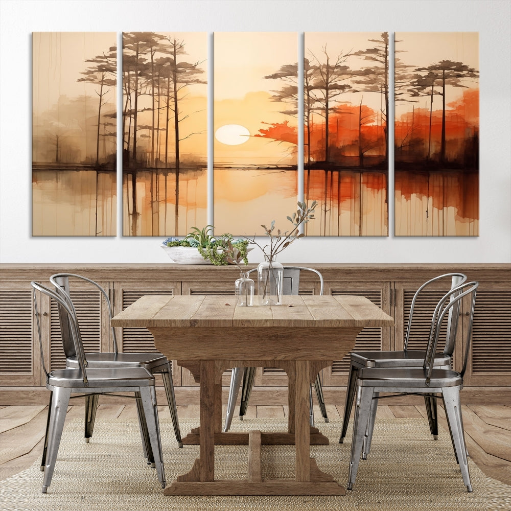 Sunset over Mountain Lake Abstract Landscape Painting Large Framed Wall Art Canvas Print