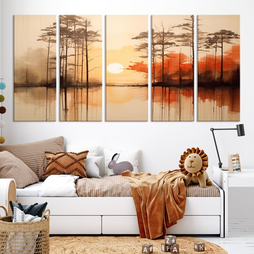 Sunset over Mountain Lake Abstract Landscape Painting Large Framed Wall Art Canvas Print