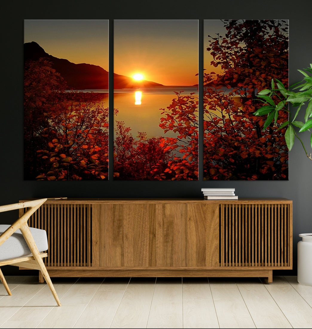 Sunset over Sea and Mountain Landscape Large Wall Art Giclee Canvas Print