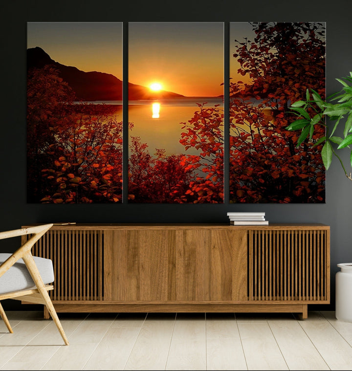 Sunset over Sea and Mountain Landscape Large Wall Art Giclee Canvas Print