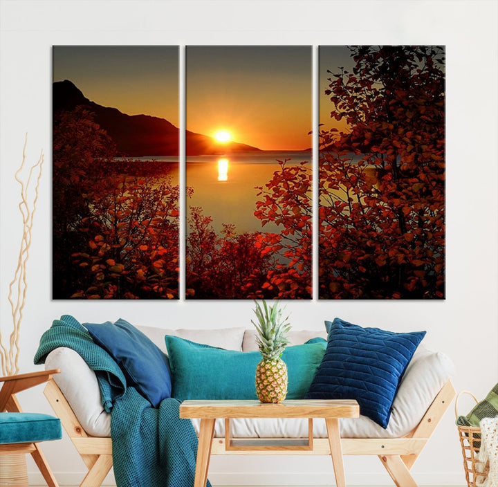 Sunset over Sea and Mountain Landscape Large Wall Art Giclee Canvas Print