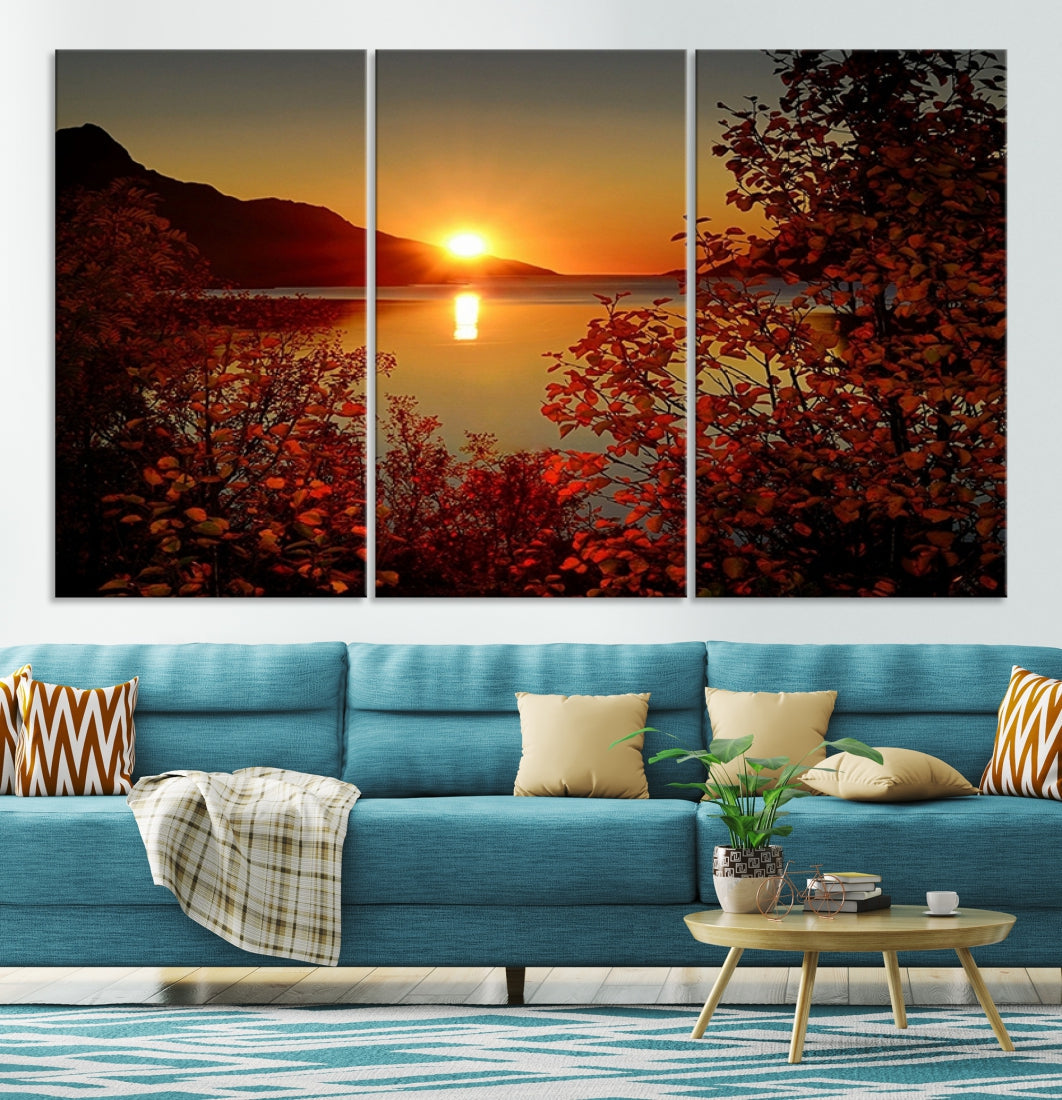 Sunset over Sea and Mountain Landscape Large Wall Art Giclee Canvas Print