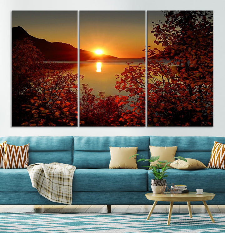 Sunset over Sea and Mountain Landscape Large Wall Art Giclee Canvas Print