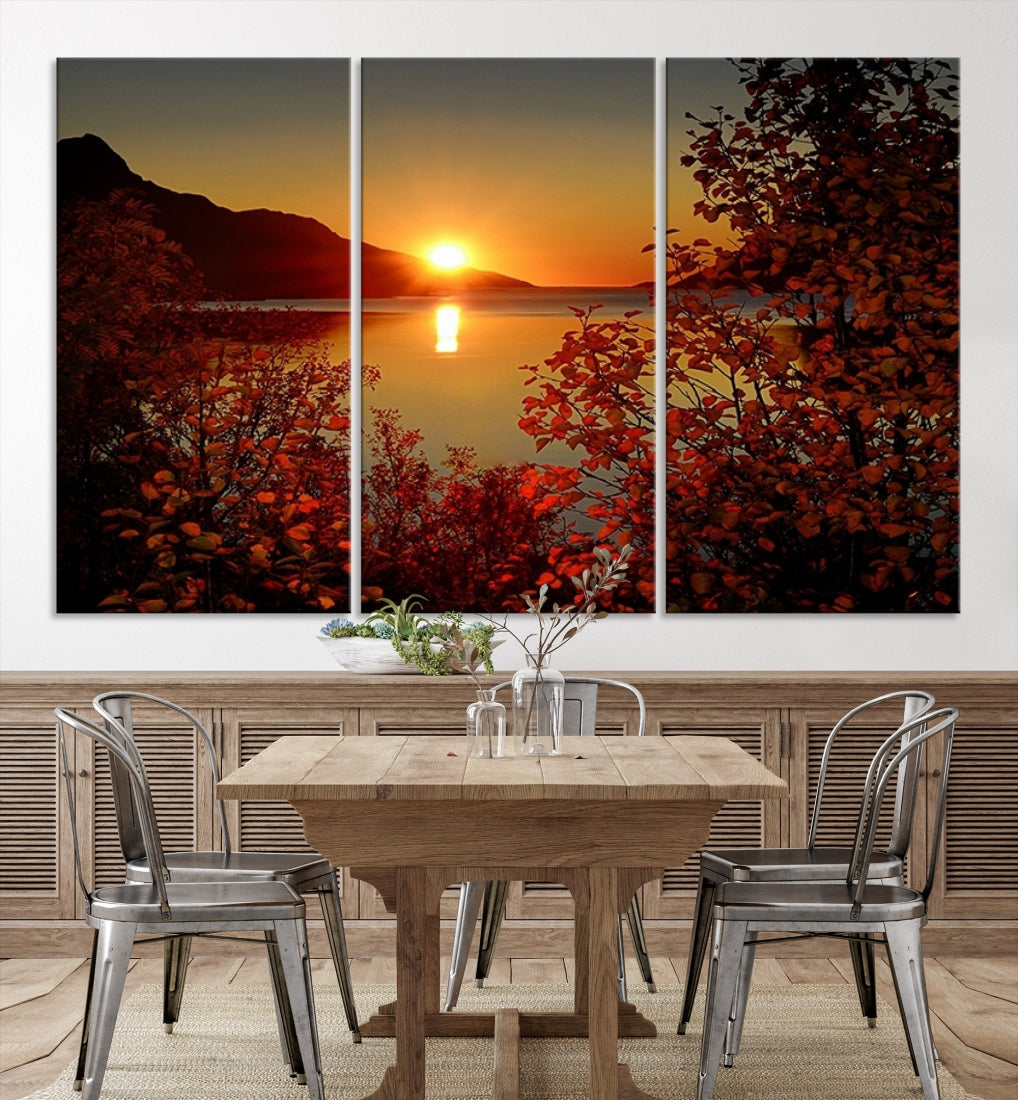 Sunset over Sea and Mountain Landscape Large Wall Art Giclee Canvas Print