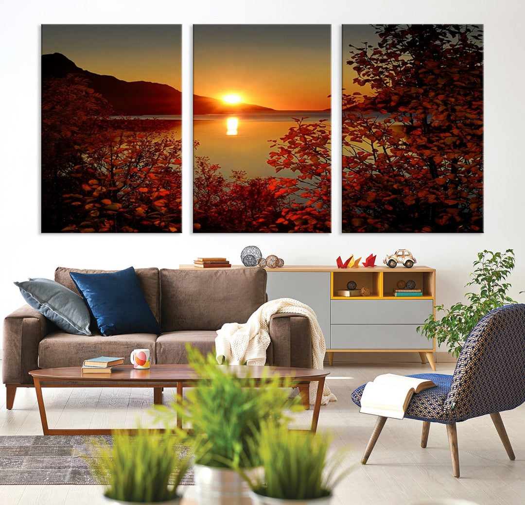 Sunset over Sea and Mountain Landscape Large Wall Art Giclee Canvas Print