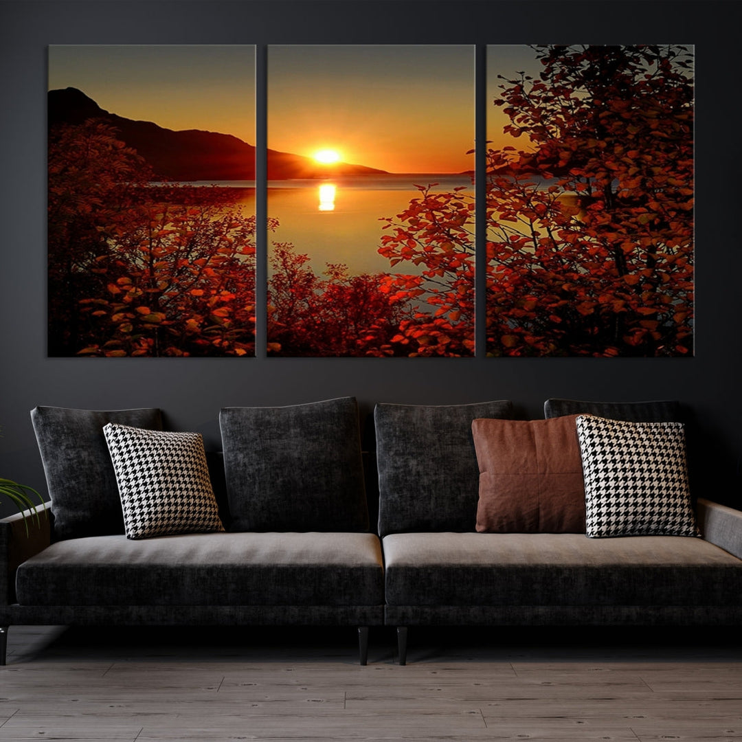 Sunset over Sea and Mountain Landscape Large Wall Art Giclee Canvas Print